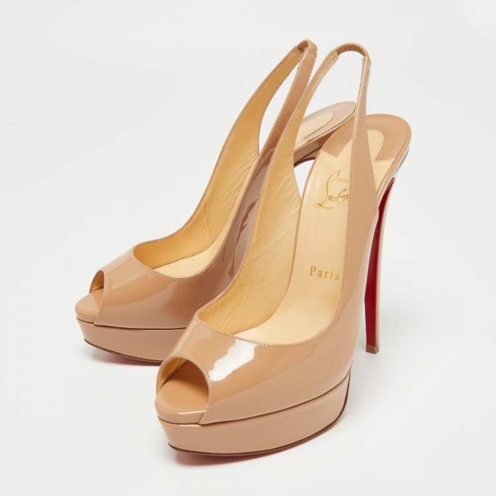 Authentic Christian Louboutin Lady Peep Slingback Peep toe Heels “Nude”